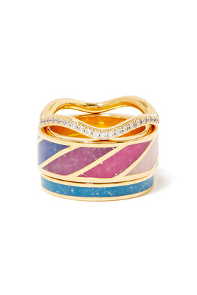 طقم خاتم مطلي بمينا متعددة الألوان 3 قطع